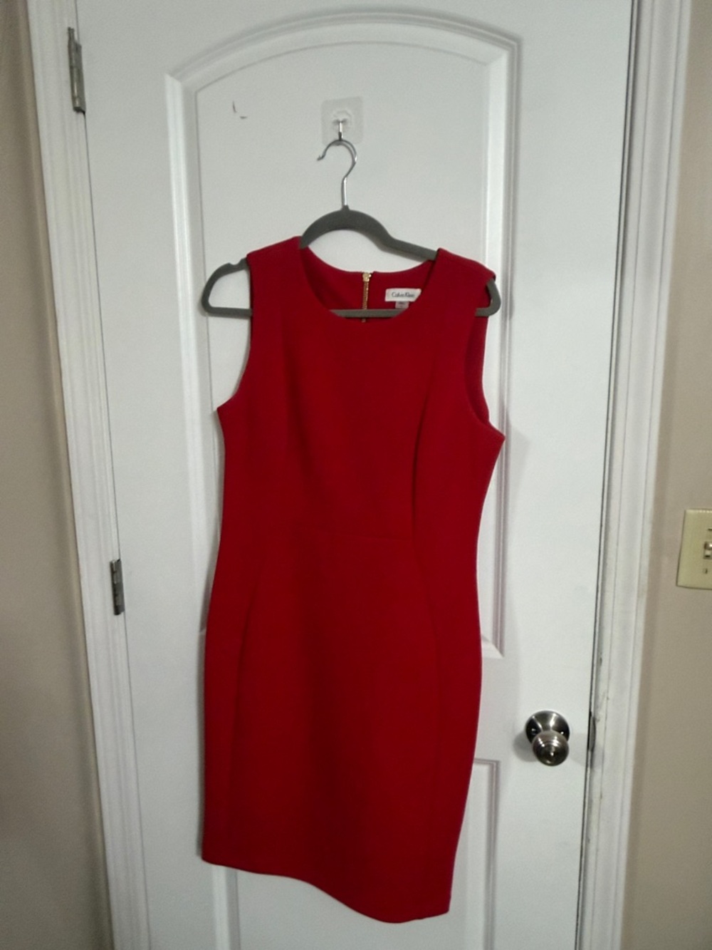 Calvin Klein Red Sleeveless Midi Sheath Dress